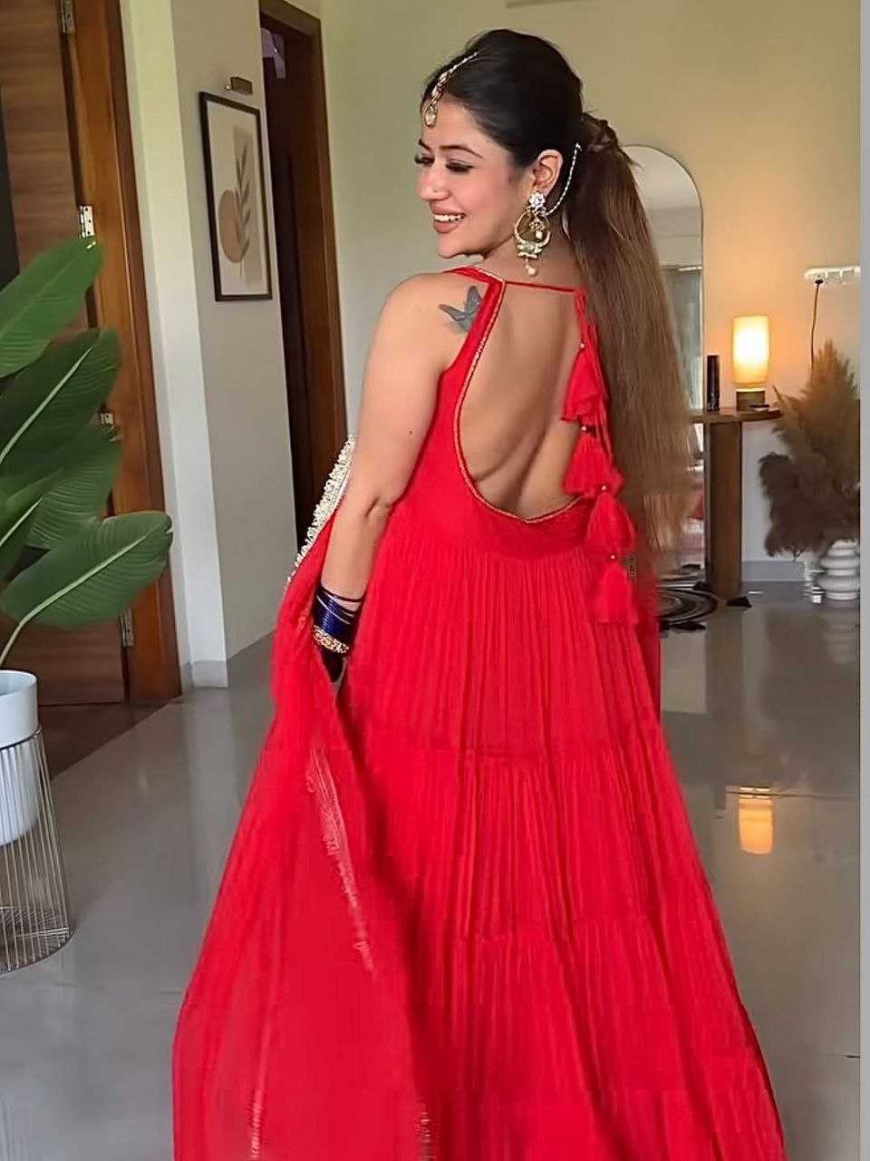 Georgette  Anarkali Long Sleeveless Gown